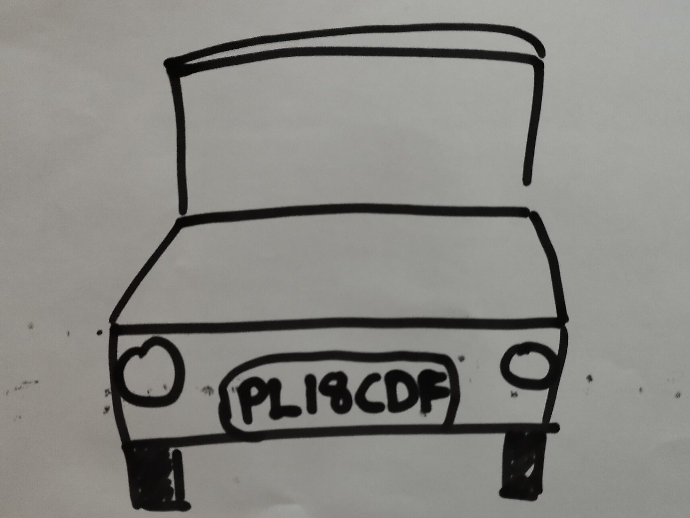 A drawing of a car, with the registration PL18 CDF